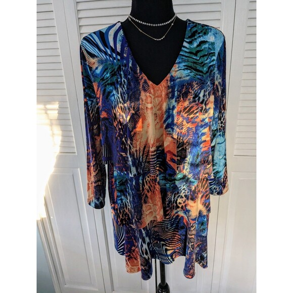 Susan Graver Multicolor Abstract Print Blouse - Picture 1 of 12